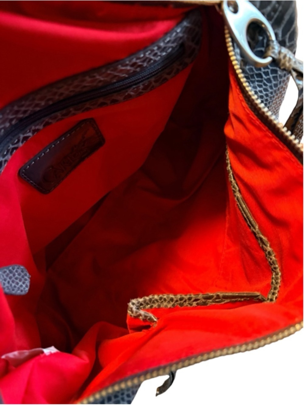 Carlos Santana Gray Snake Print Hobo Shoulder Bag with Red Lining - Picture 9 of 14